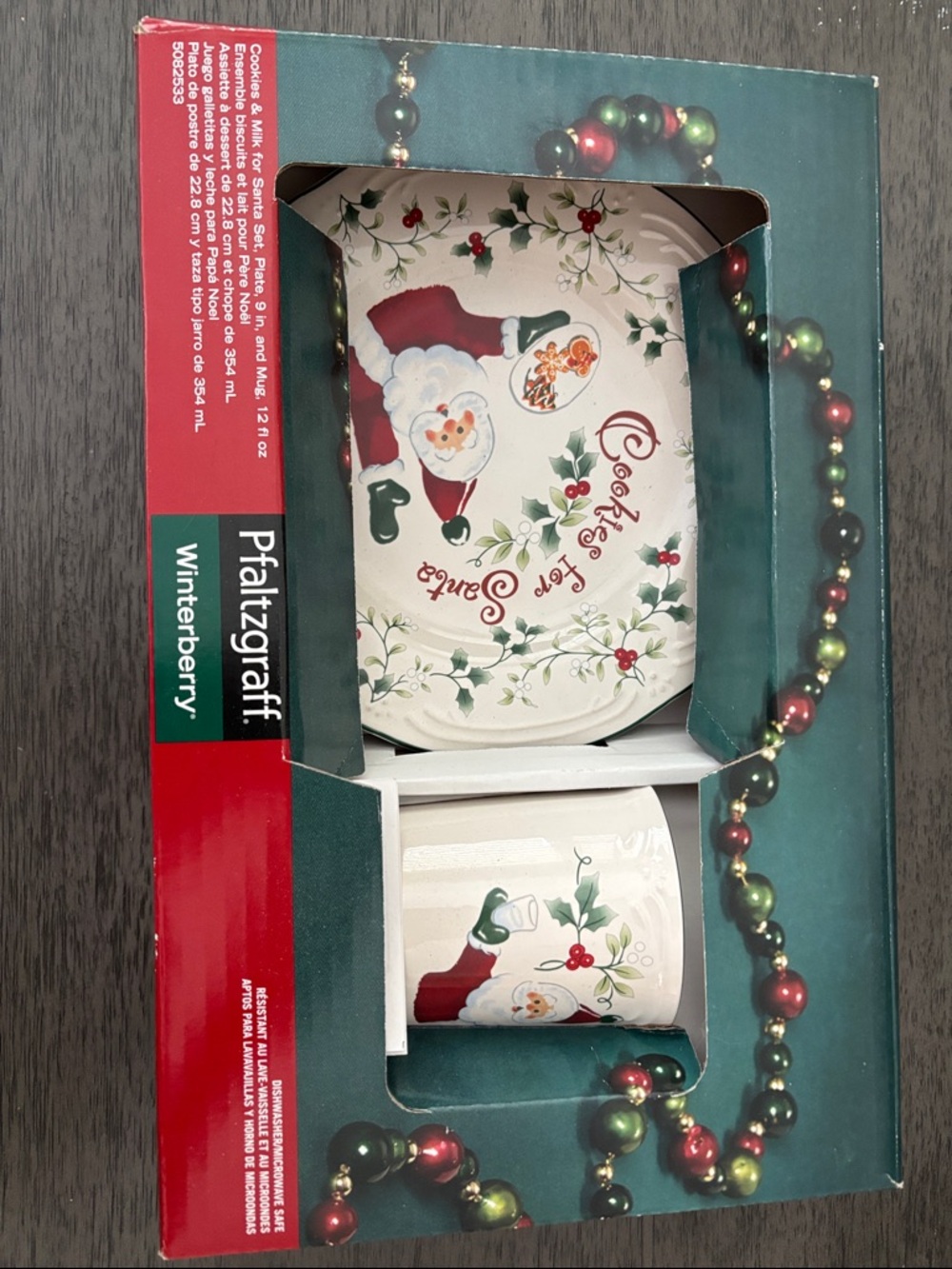 Pfaltzgraff Winterberry Santa Cookie Plate & Mug Set